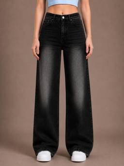 VBEAUTI - Tint Black Wideleg Streachable High Rise Jeans