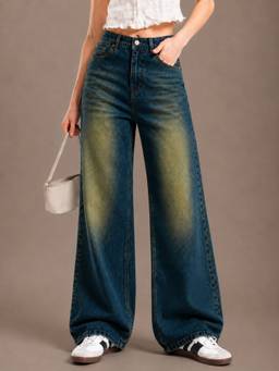 VBEAUTI - Tint Green Wideleg Streachable High Rise Jeans