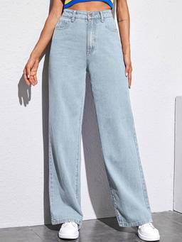 VBEAUTI - Light Blue Wideleg Streachable High Rise Jeans