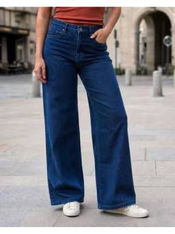 VBEAUTI - Navy Blue Wideleg Streachable High Rise Jeans