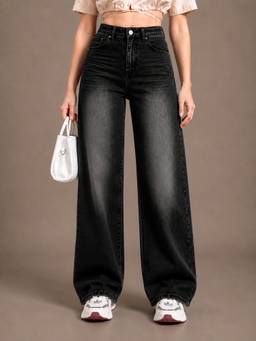 VBEAUTI - Tint Black Wideleg Streachable High Rise Jeans