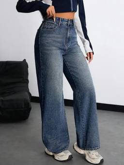 VBEAUTI - Tint Blue Wideleg Streachable High Rise Jeans