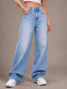 VBEAUTI - Light Ice Blue Wideleg Streachable High Rise Jeans