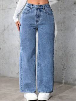 VBEAUTI - Blue Wideleg Streachable High Rise Jeans