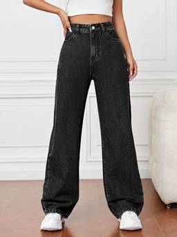 VBEAUTI - Black Wideleg Streachable High Rise Jeans