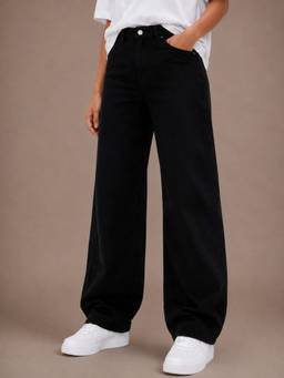 VBEAUTI - Black Wideleg Streachable High Rise Jeans