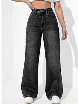 VBEAUTI - Tint Black Wideleg Streachable High Rise Jeans