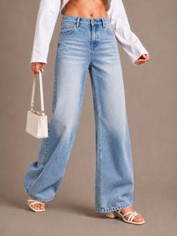 VBEAUTI - Light Ice Blue Wideleg Streachable High Rise Jeans