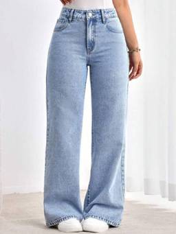 VBEAUTI - Light Blue Wideleg Streachable High Rise Jeans