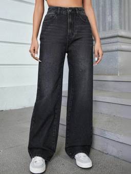 VBEAUTI - Black Wideleg Streachable High Rise Jeans