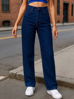 VBEAUTI - Navy Blue Wideleg Streachable High Rise Jeans