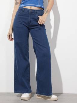 VBEAUTI - Bata Blue Wideleg Streachable High Rise Jeans