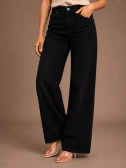 VBEAUTI - Black Wideleg Streachable High Rise Jeans
