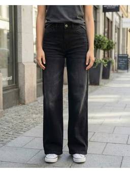 VBEAUTI - Tint Black Wideleg Streachable High Rise Jeans