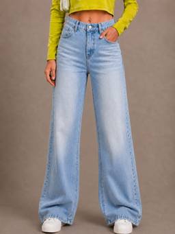 VBEAUTI - Light Ice Blue Wideleg Streachable High Rise Jeans