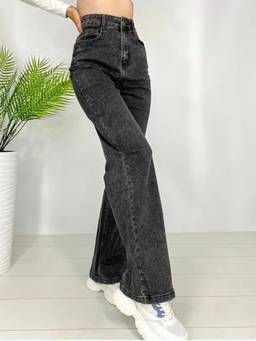 VBEAUTI - Black Wideleg Streachable High Rise Jeans