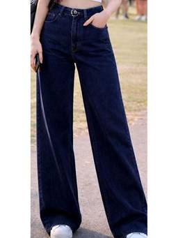 VBEAUTI - Navy Blue Wideleg Streachable High Rise Jeans