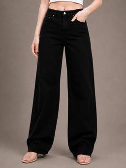 VBEAUTI - Black Wideleg Streachable High Rise Jeans