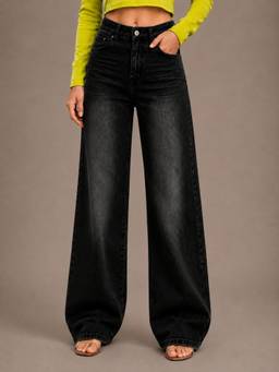 VBEAUTI - Tint Black Wideleg Streachable High Rise Jeans
