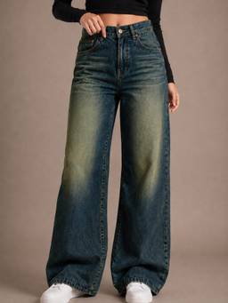 VBEAUTI - Tint Green Wideleg Streachable High Rise Jeans