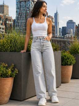 VBEAUTI - Grey Wideleg Streachable High Rise Jeans