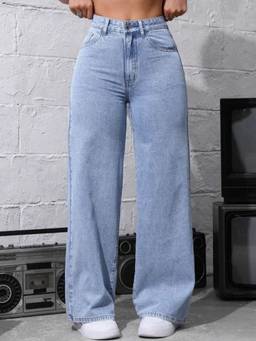 VBEAUTI - Blue Wideleg Streachable High Rise Jeans