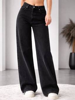 VBEAUTI - Black Wideleg Streachable High Rise Jeans