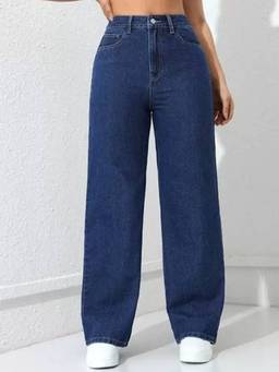 VBEAUTI - Navy Blue Wideleg Streachable High Rise Jeans