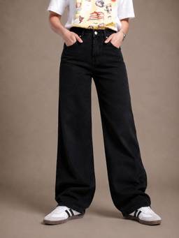 VBEAUTI - Black Wideleg Streachable High Rise Jeans