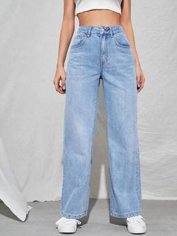 VBEAUTI - Blue Wideleg Streachable High Rise Jeans