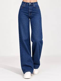 VBEAUTI - Navy Blue Wideleg Streachable High Rise Jeans
