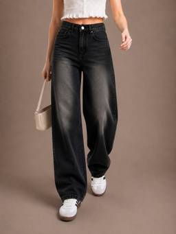 VBEAUTI - Tint Black Wideleg Streachable High Rise Jeans