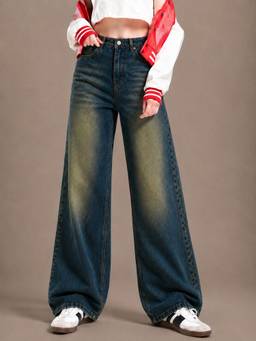 VBEAUTI - Tint Green Wideleg Streachable High Rise Jeans