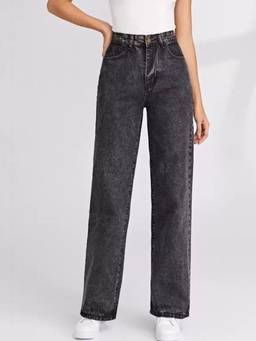 VBEAUTI - Black Wideleg Streachable High Rise Jeans