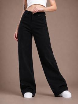 VBEAUTI - Black Wideleg Streachable High Rise Jeans
