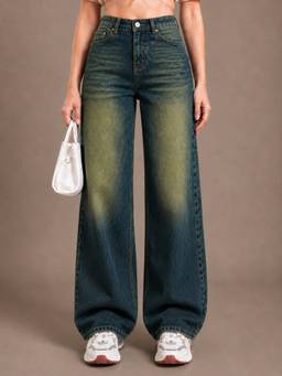 VBEAUTI - Tint Green Wideleg Streachable High Rise Jeans
