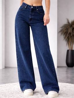 VBEAUTI - Navy Blue Wideleg Streachable High Rise Jeans