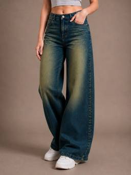 VBEAUTI - Tint Green Wideleg Streachable High Rise Jeans
