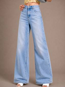 VBEAUTI - Blue Tint Ice Wideleg Streachable High Rise Jeans