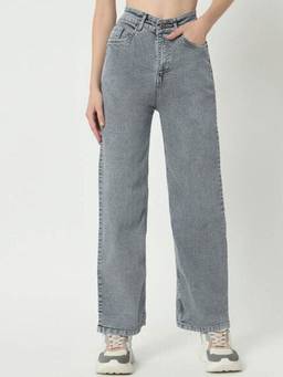 VBEAUTI - Grey Wideleg Streachable High Rise Jeans