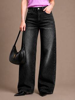VBEAUTI - Tint Black Wideleg Streachable High Rise Jeans