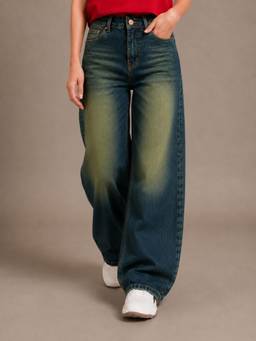 VBEAUTI - Tint Green Wideleg Streachable High Rise Jeans