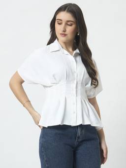 Trend Arrest - White Cinched Solid Shirt