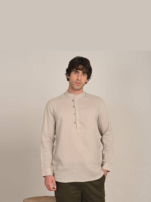 Saltpetre Mens Regular Fit Solid Beige Shirt