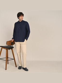 Saltpetre - Mens Relaxed Fit Solid Navy Blue Shirt