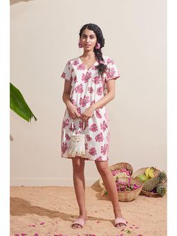 Dressfolk - Mullai White Floral Knee Length Dress