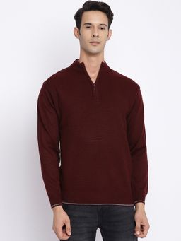 Cantabil - Mandarin Collar Maroon Sweater