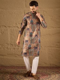 ETHNIC BAY - Men Viscose Rayon Ethnic Motifs Embroidered Straight Multicolor Kurta