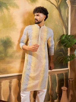 ETHNIC BAY - Men Viscose Rayon Solid Embroidered Straight Multicolor Kurta