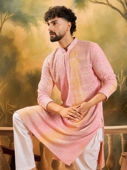 ETHNIC BAY - Men Viscose Rayon Solid Embroidered Straight Multicolor Kurta